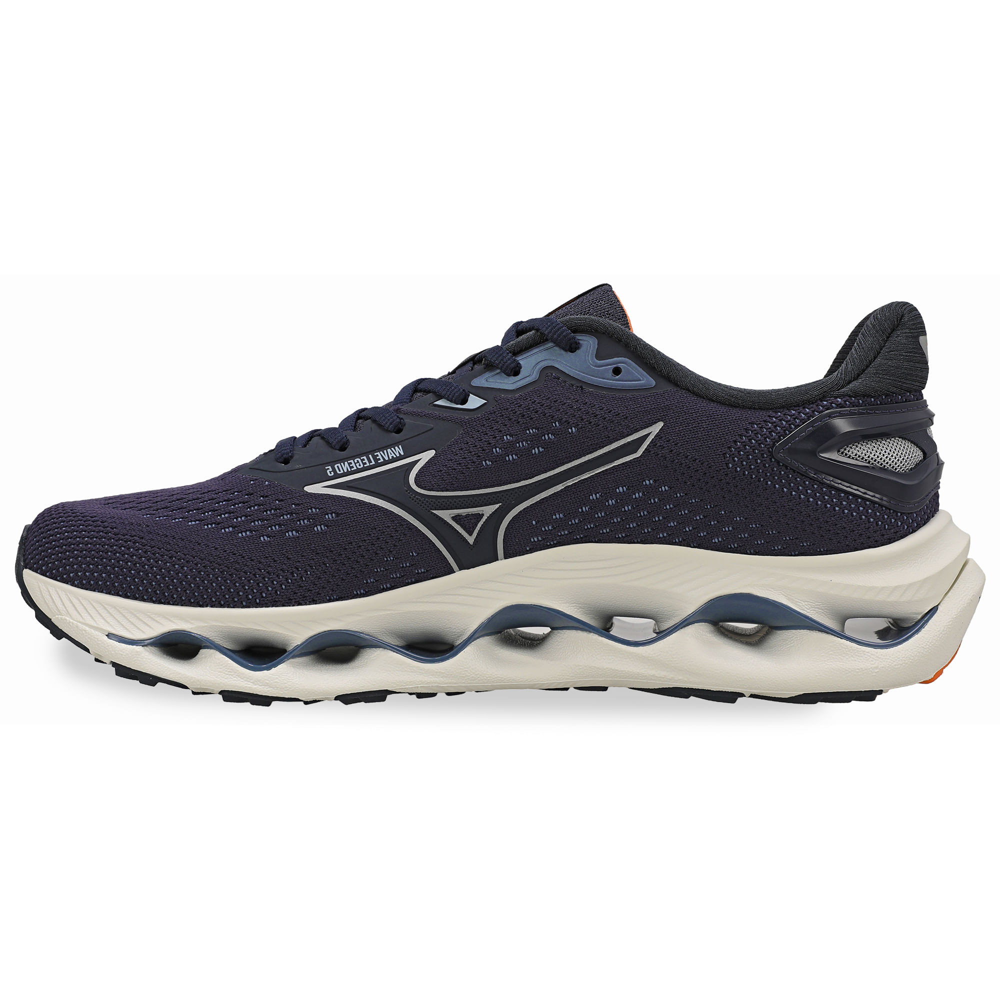 Tênis esportivo Mizuno Legende 5 Masculino Marinho vista lateral direita mostrando detalhes do solado